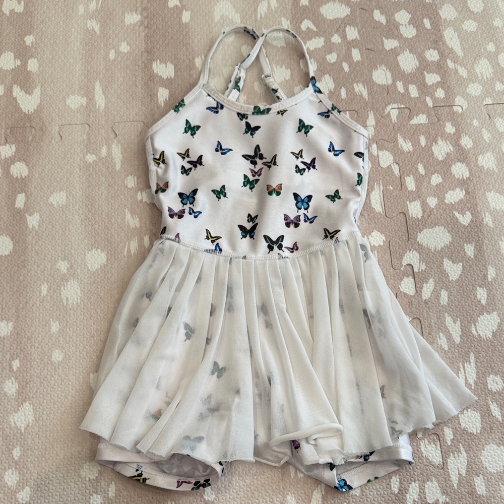 Terez Girls White Butterfly Tennis Dress Size 4 🎾 Adjustable Straps Pockets EUC